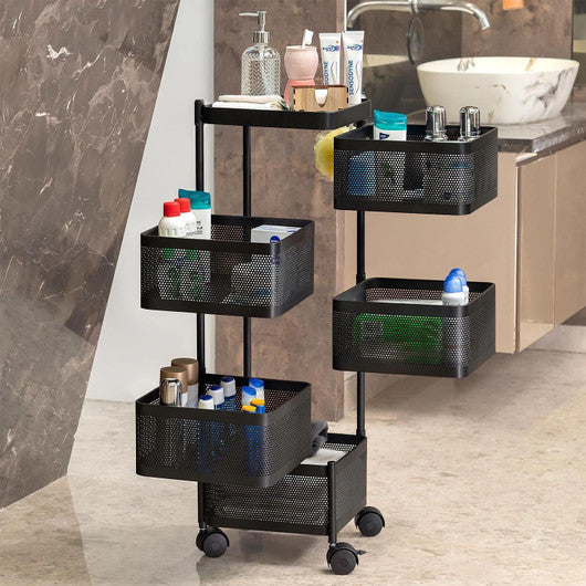 5-Tier Black Metal Multi-Purpose Storage Trolley with Wheels