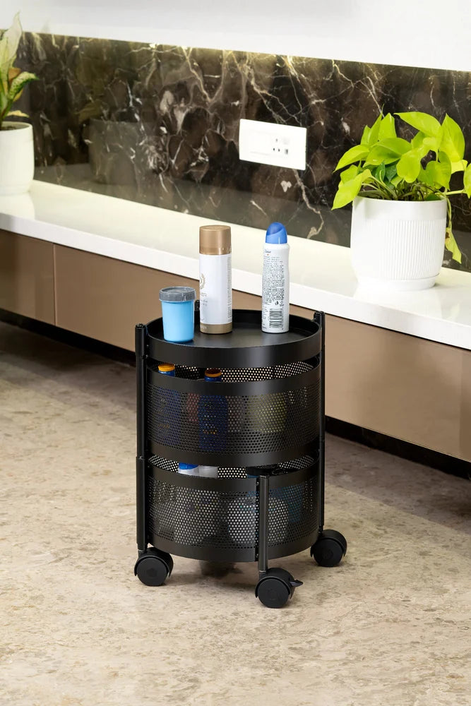 Round 5-Tier Black Metal Multi-Purpose Storage Trolley with Wheels