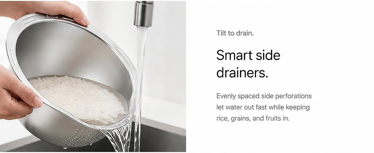 Stainless Steel Rice Washer, Vegetable & Fruit Strainer Bowl Copy title