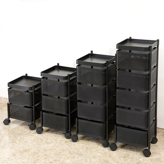 5-Tier Black Metal Multi-Purpose Storage Trolley with Wheels