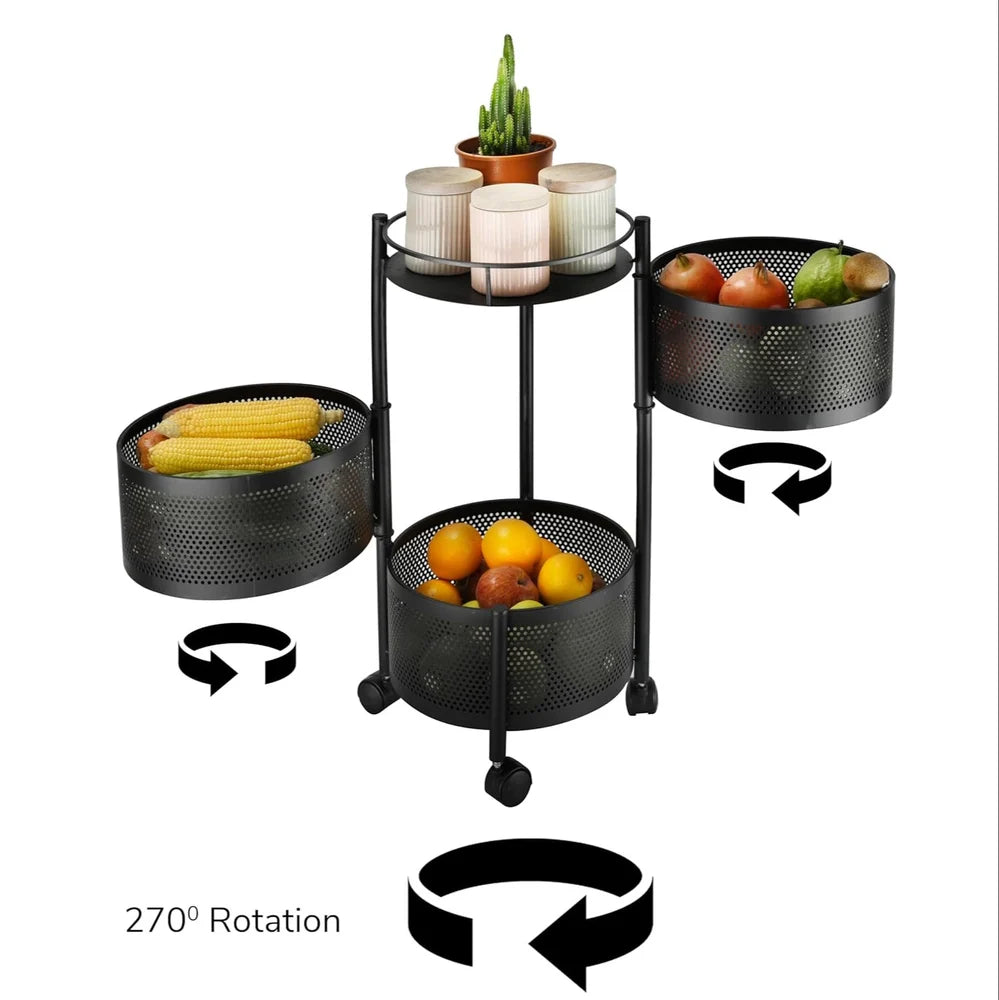 Round 5-Tier Black Metal Multi-Purpose Storage Trolley with Wheels