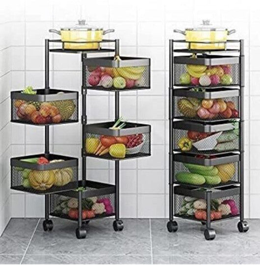 5-Tier Black Metal Multi-Purpose Storage Trolley with Wheels