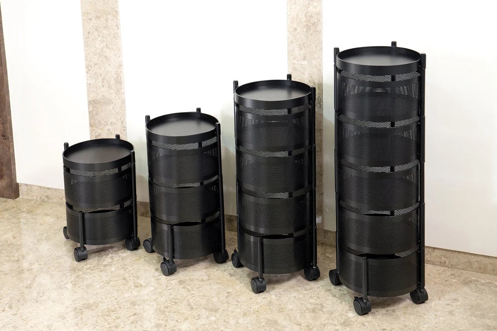 Round 5-Tier Black Metal Multi-Purpose Storage Trolley with Wheels
