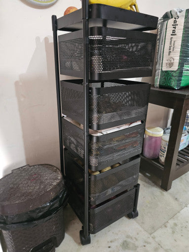 5-Tier Black Metal Multi-Purpose Storage Trolley with Wheels