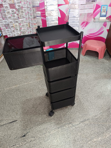5-Tier Black Metal Multi-Purpose Storage Trolley with Wheels