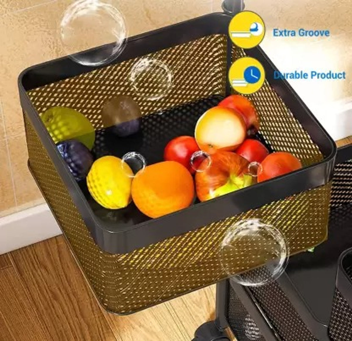 5-Tier Black Metal Multi-Purpose Storage Trolley with Wheels